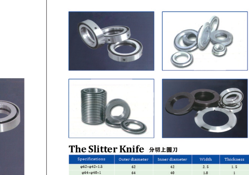 Tipping paper slitter knives for paper, film and foil converting